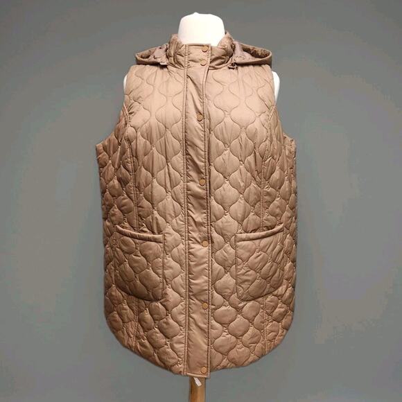 Susan Graver Weekend Water Repellant Nylon Quilted Vest w/Hood Camel 2X P - Picture 5 of 16